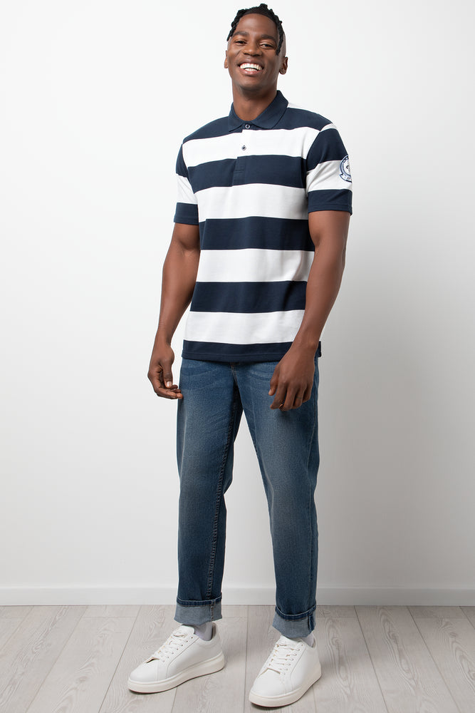 Stripe Short Sleeve Golfer Navy And White (1)