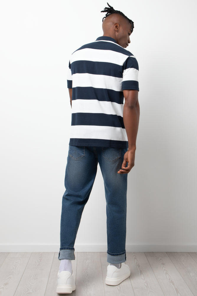 Stripe Short Sleeve Golfer Navy And White (2)