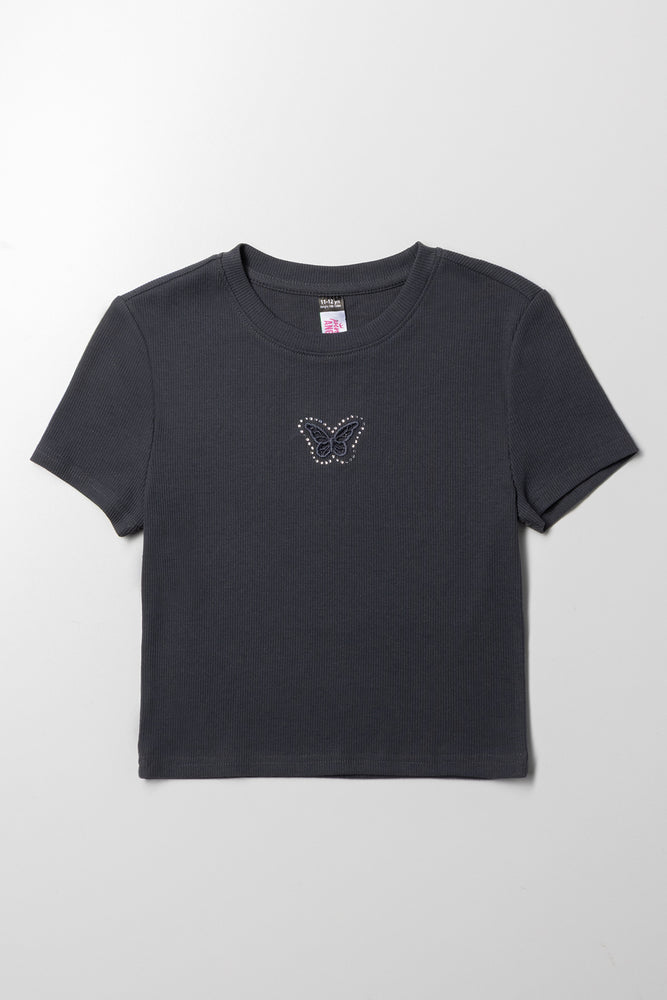 Rib Short Sleeve T-Shirt Black
