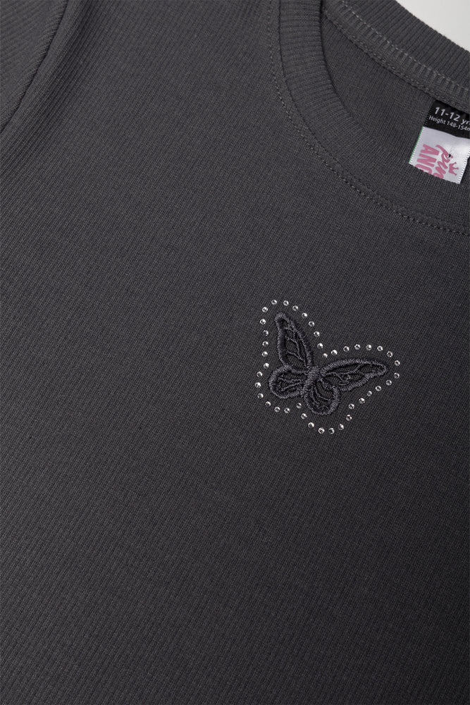 Rib Short Sleeve T-Shirt Black