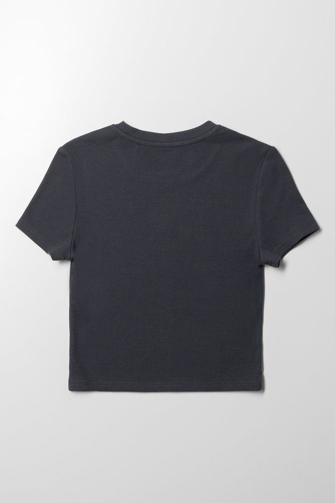 Rib Short Sleeve T-Shirt Black (2)