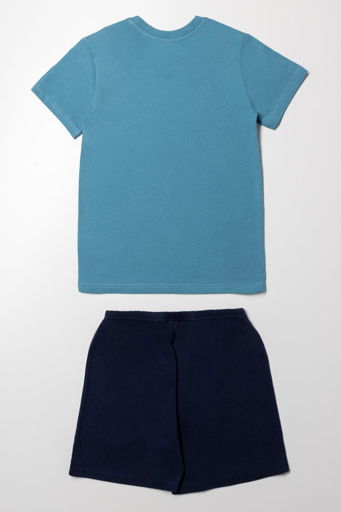 Skater Short Sleeve Pyjama Set Blue (3)