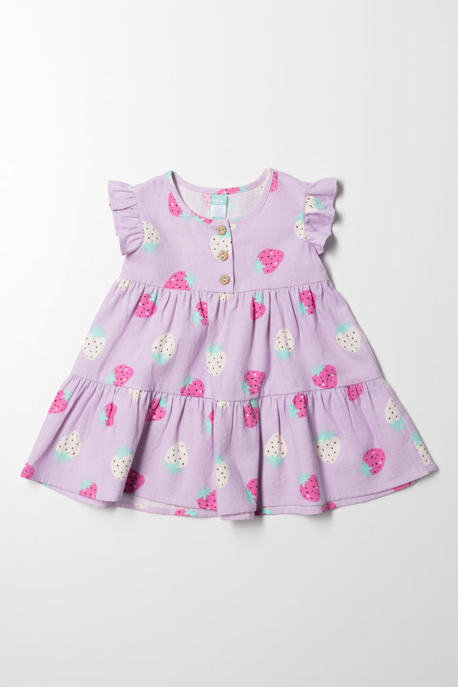 Button Through Tiered Dress Purple