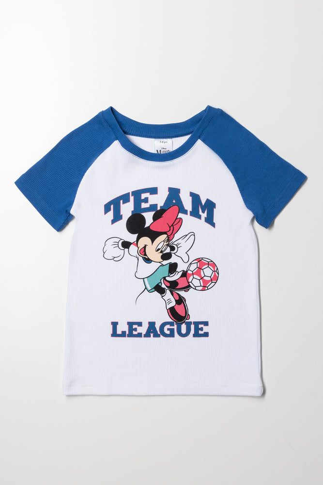 Minnie Mouse Rib Short Sleeve T-Shirt White And Blue