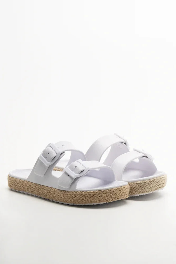 Double Buckle Sandals White