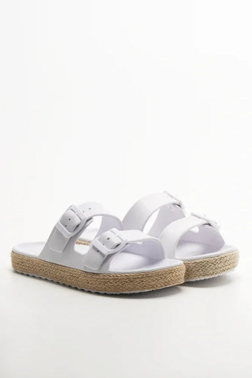 Double Buckle Sandals White