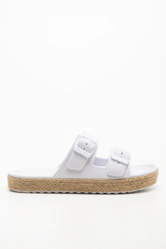 Double Buckle Sandals White (1)