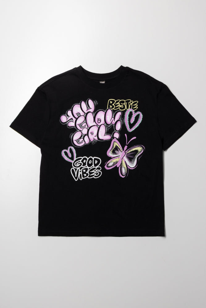 Graffitti Oversized Short Sleeve T-Shirt Black
