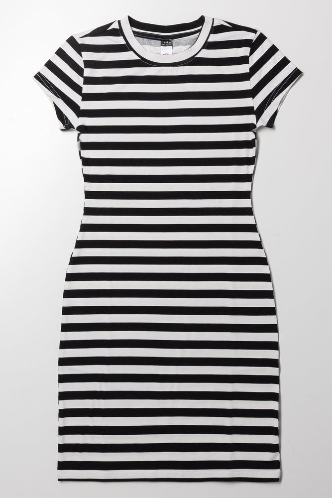 Stripe Short Sleeve Bodycon Dress Black