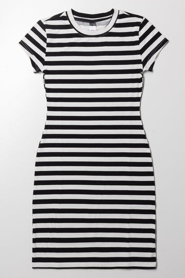Stripe Short Sleeve Bodycon Dress Black
