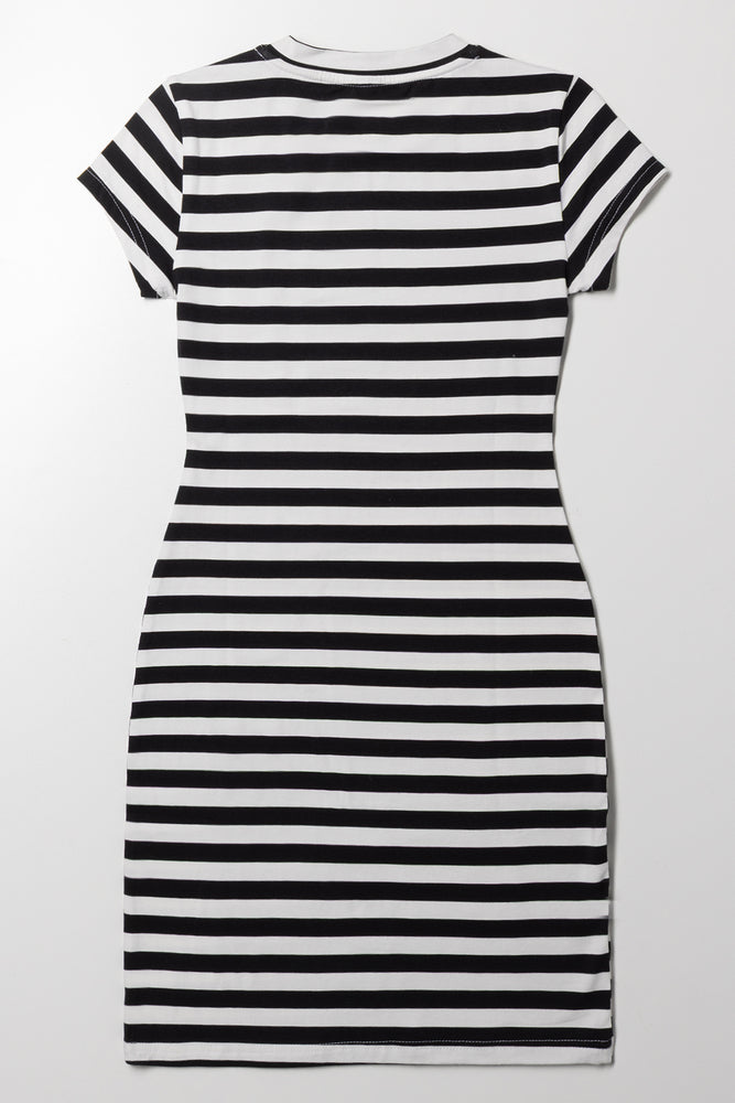 Stripe Short Sleeve Bodycon Dress Black (2)