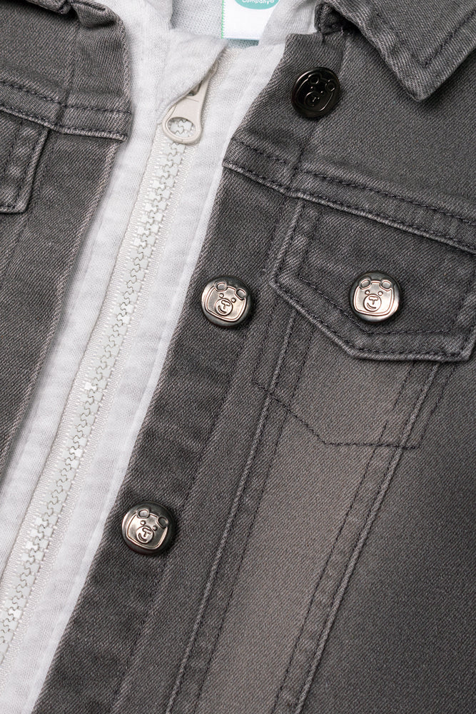 Hooded Knit Combo Denim Jacket Grey