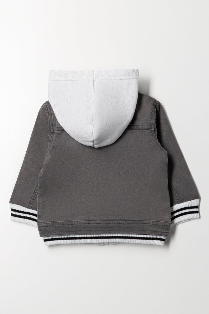 Hooded Knit Combo Denim Jacket Grey (2)