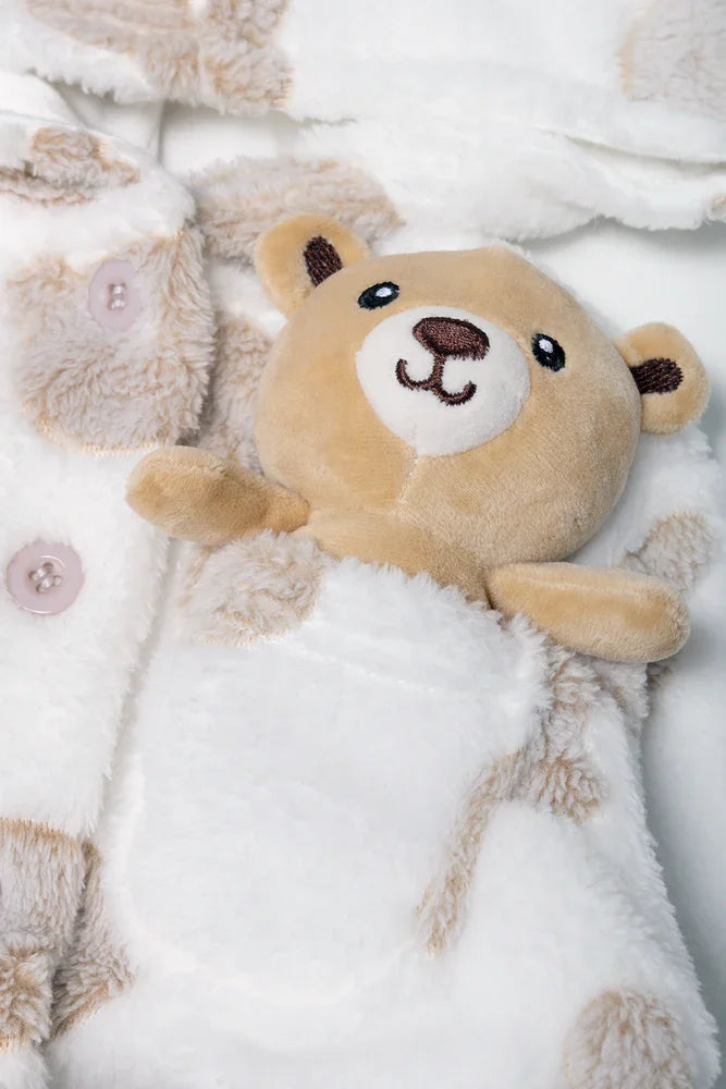 Embossed Bear Gown With Toy Natural