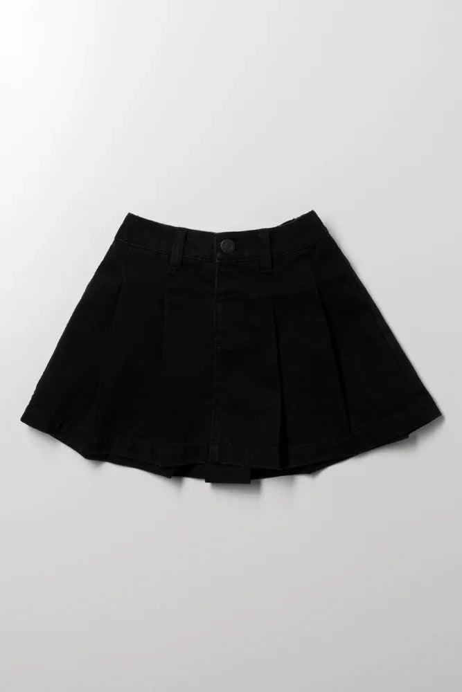 Pleated Denim Skirt Black