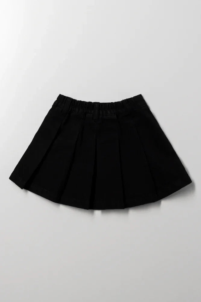 Pleated Denim Skirt Black (2)