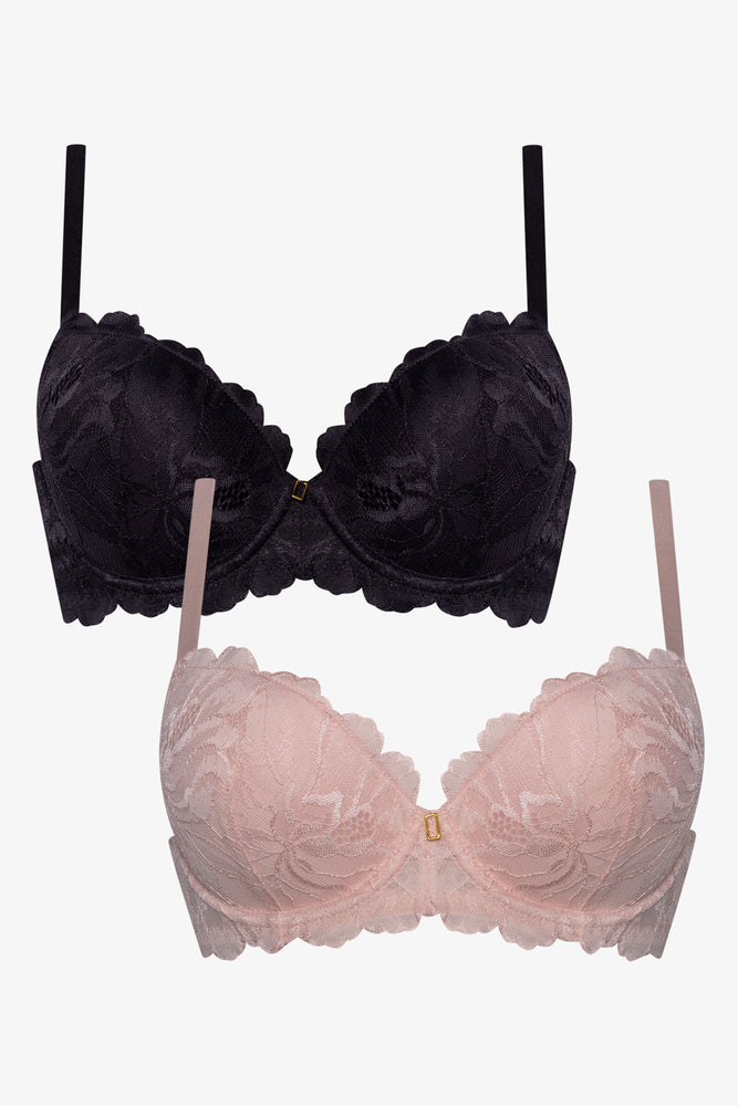 2 Pack Lace Bras Black & Natural