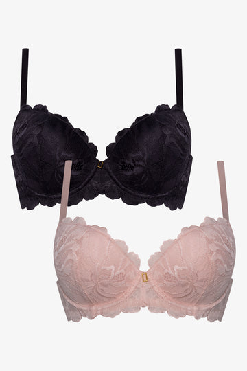 2 Pack Lace Bras Black & Natural