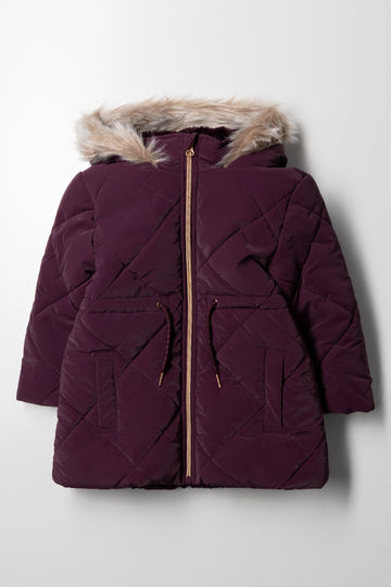 Hooded Puffer Jacket Burgundy