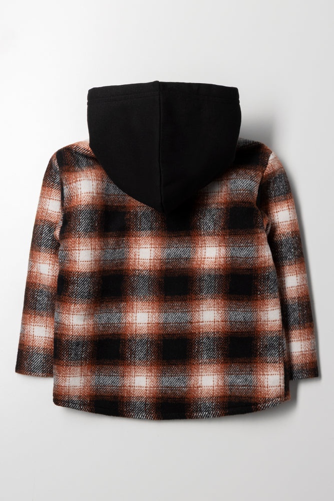 Check Hooded Shacket Black And Brown (3)