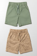 2 Pack Woven Shorts Green And Natural