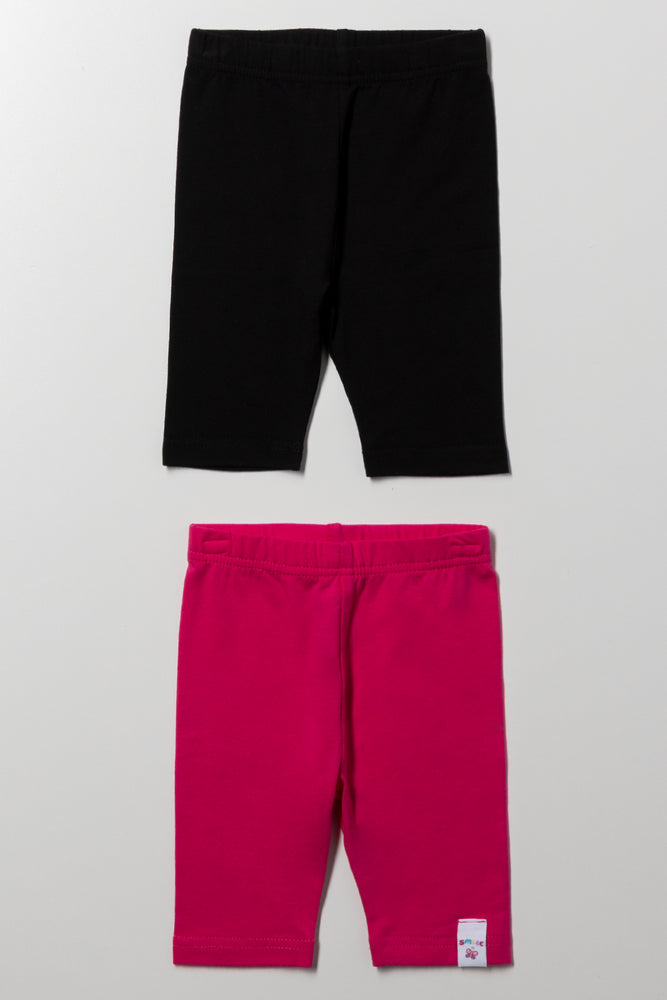 2 Pack Cropped Leggings Pink And Black