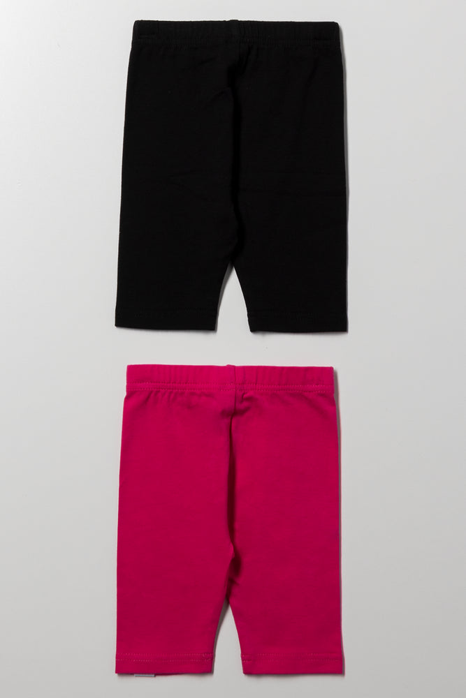 2 Pack Cropped Leggings Pink And Black (2)