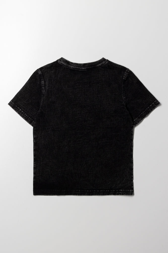 Short Sleeve Denim Wash T-Shirt Black (3)