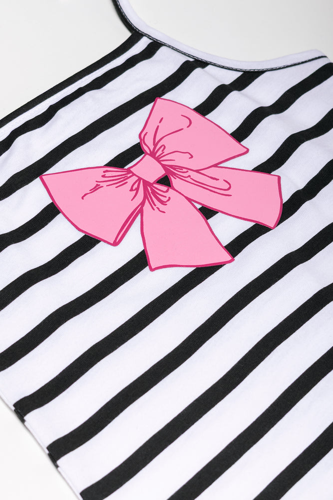 3 Pack Bow Strappy Vests Black And Pink (1)
