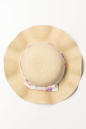 Flower Wide Brim Straw Hat Natural