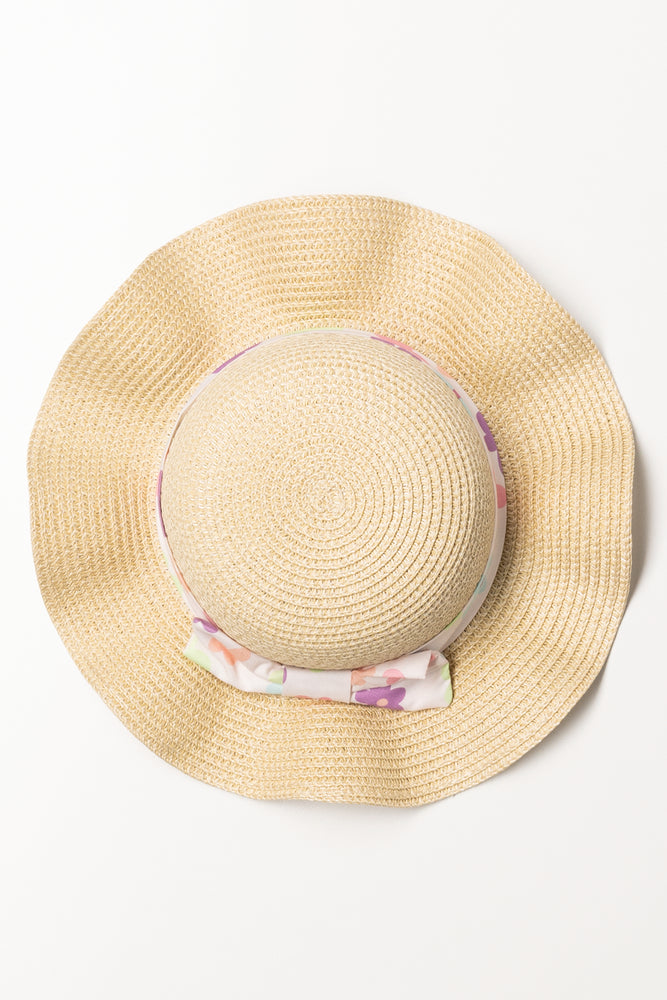 Flower Wide Brim Straw Hat Natural