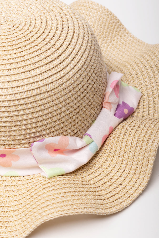 Flower Wide Brim Straw Hat Natural (1)
