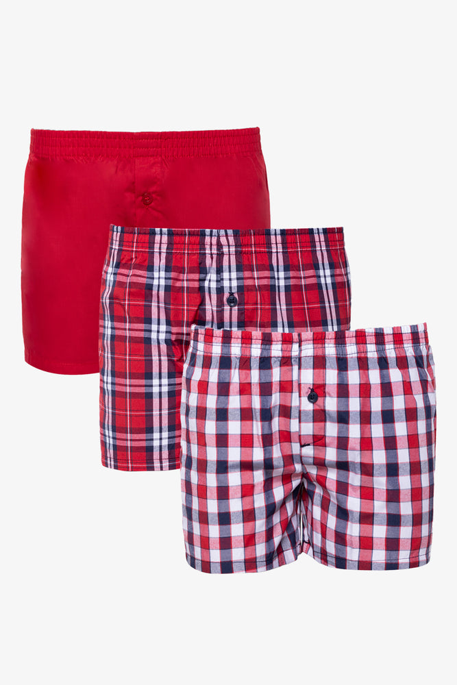 3 Pack Woven Boxer Red