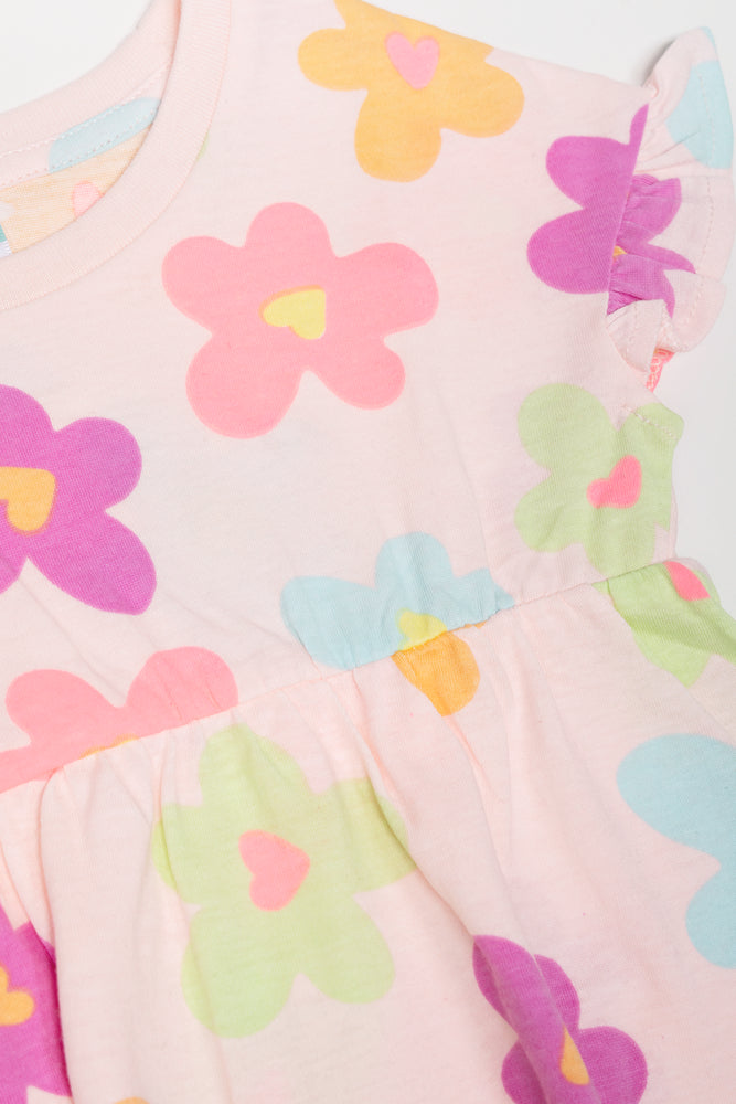 Frill Sleeve Knit Dress Light Pink