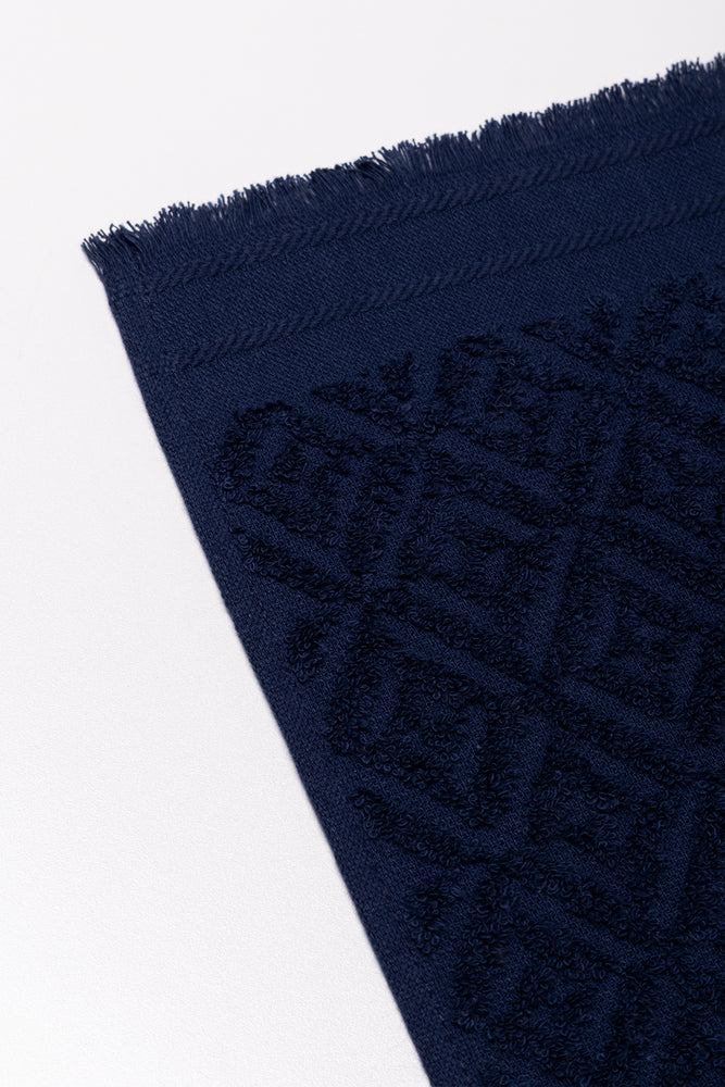 Textured Fringed Guest Towel Navy