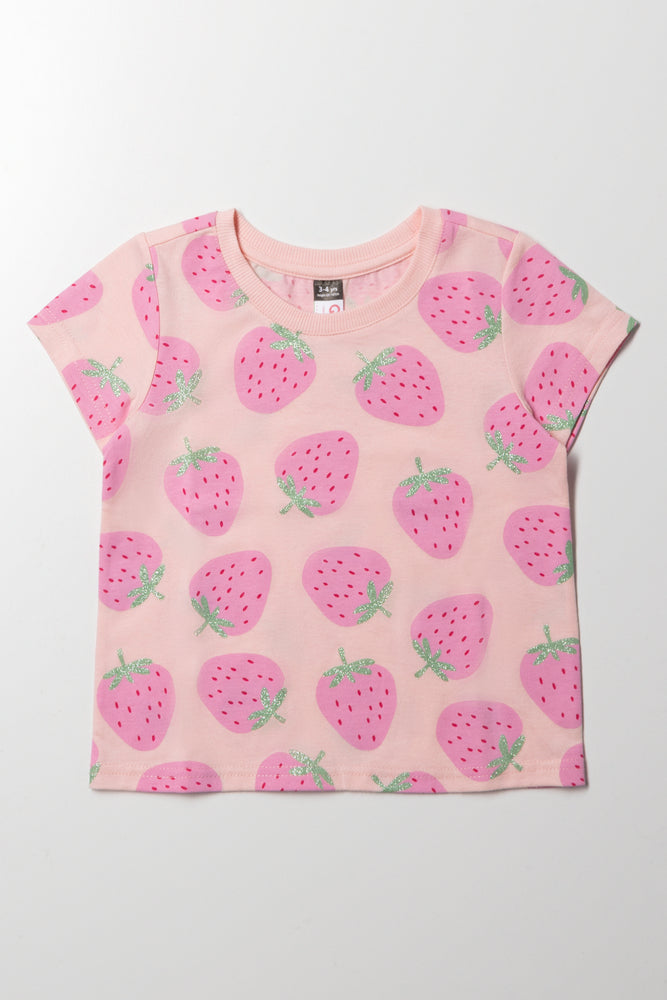 Strawberry Short Sleeve T-Shirt Peach Multi