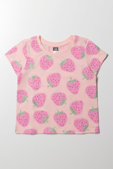 Strawberry Short Sleeve T-Shirt Peach Multi