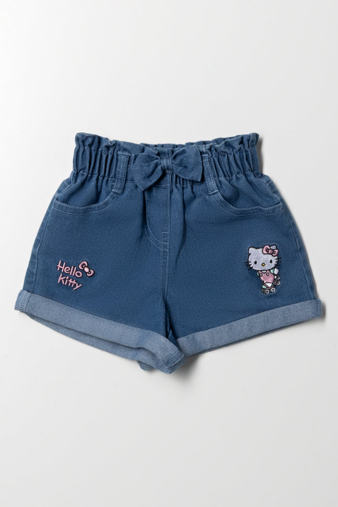 Hello Kitty Embroidered Denim Shorts Blue