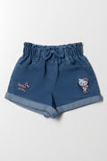 Hello Kitty Embroidered Denim Shorts Blue