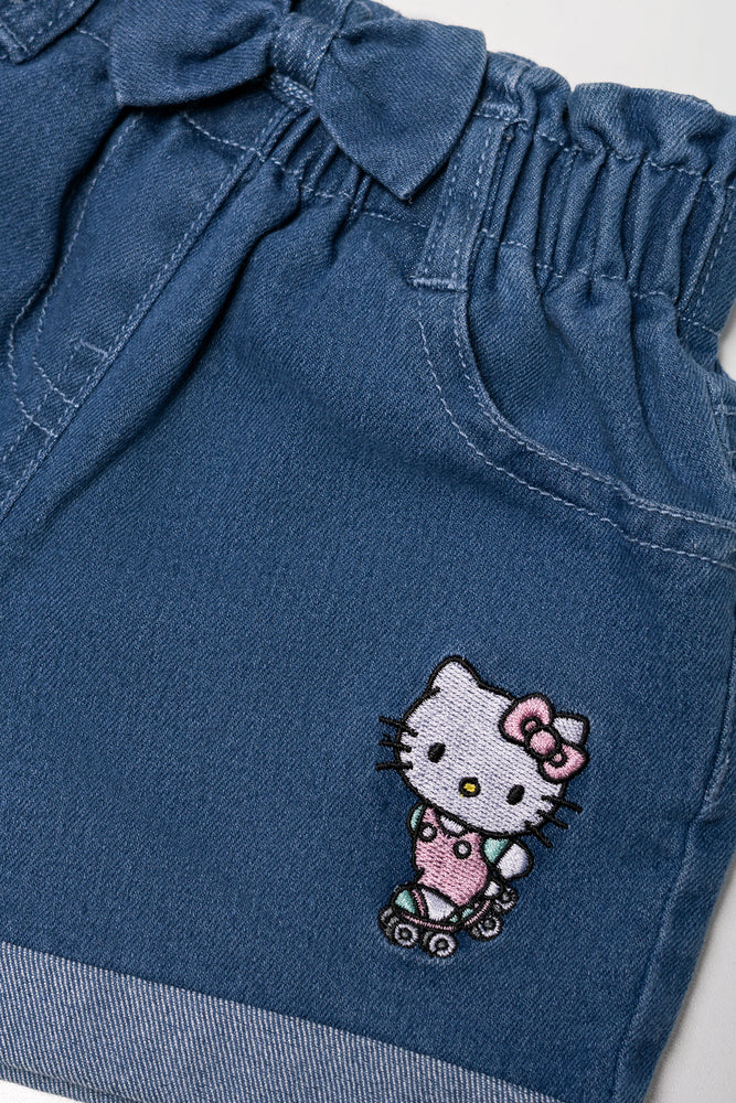 Hello Kitty Embroidered Denim Shorts Blue