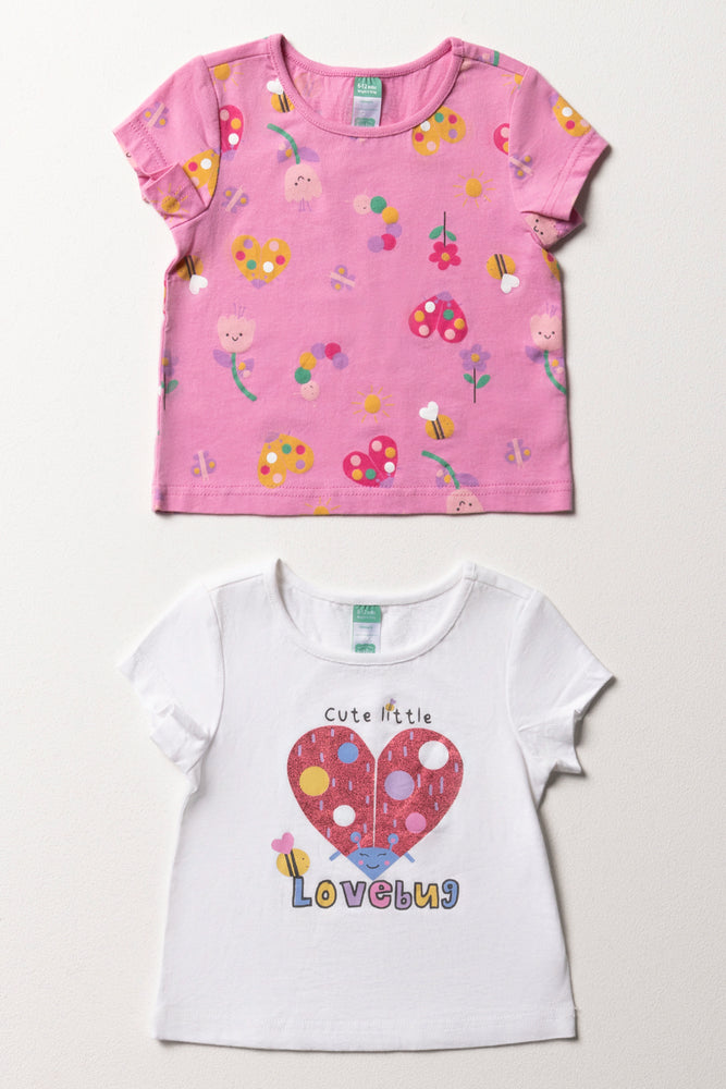2 Pack Lovebug  Short Sleeve T-Shirts White And Pink