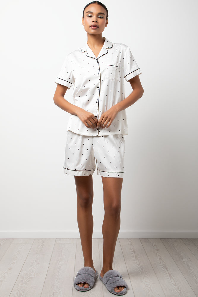 Polka Dot Satin Pyjamas White