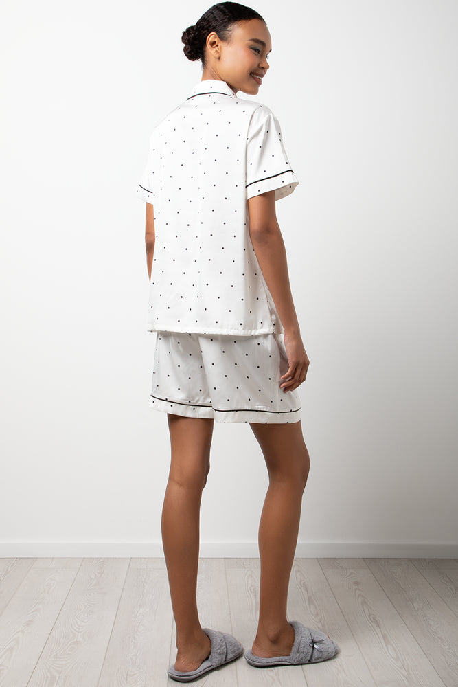 Polka Dot Satin Pyjamas White (2)