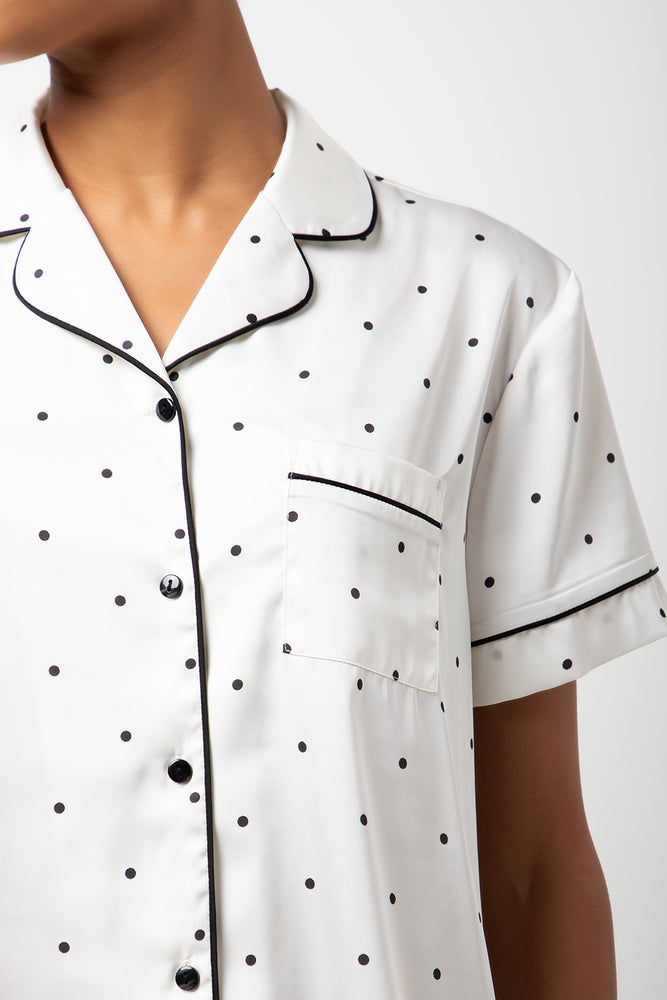 Polka Dot Satin Pyjamas White (3)