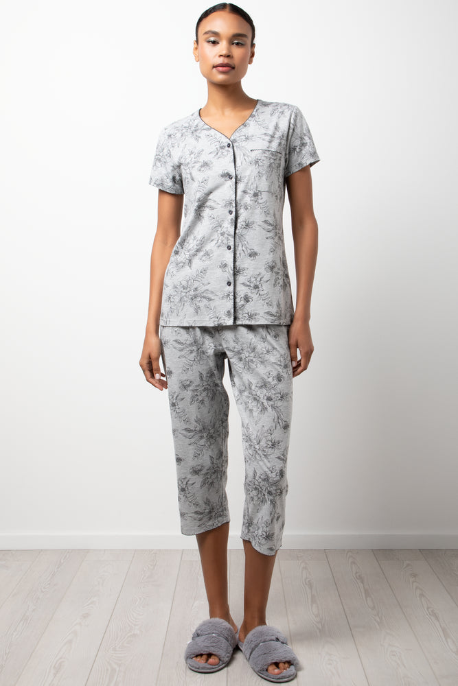 Floral Button Thru Pyjamas Grey