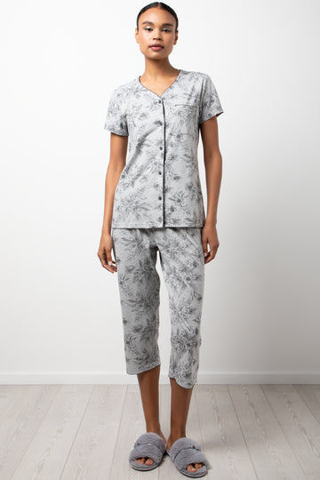 Floral Button Thru Pyjamas Grey