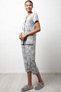 Floral Button Thru Pyjamas Grey (1)