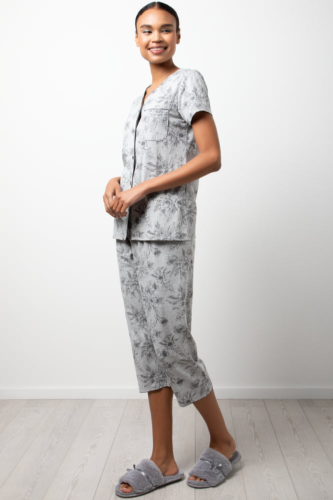 Floral Button Thru Pyjamas Grey (1)
