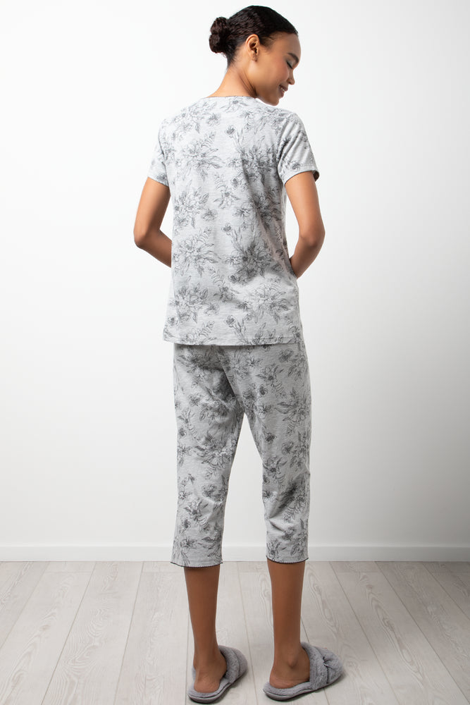Floral Button Thru Pyjamas Grey (2)