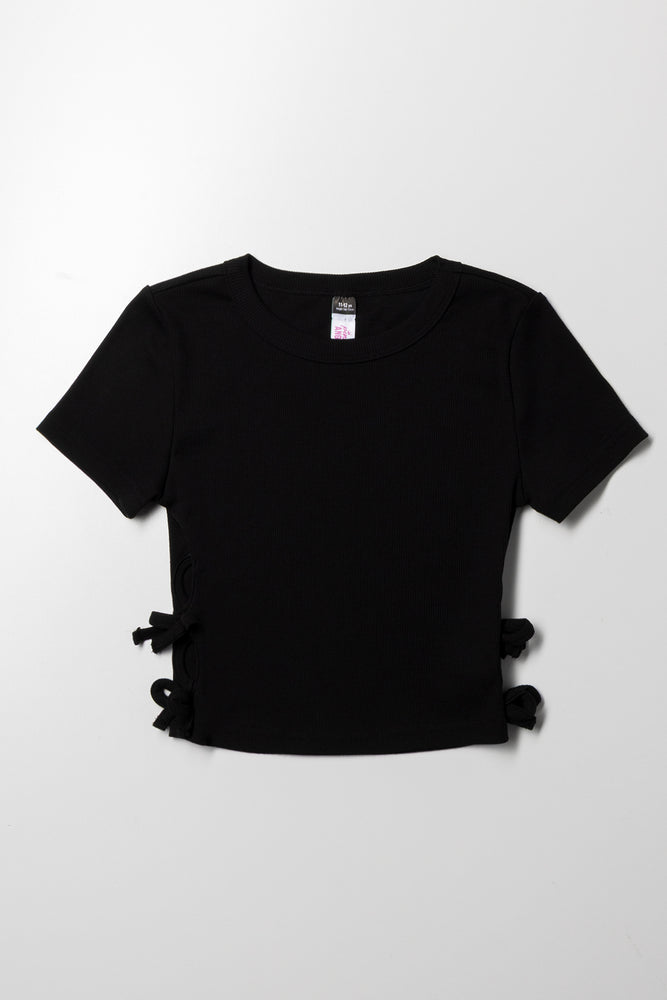 Rib Top With Cut Out Detail Black